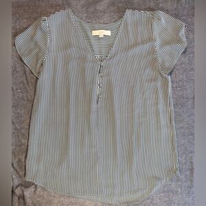 LOFT Black and White Striped Tulip Sleeve Blouse